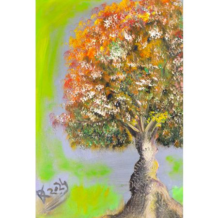 Tree Art Oil Canvas Painting by Artist Debayan Kundu 18 x 12 Inches